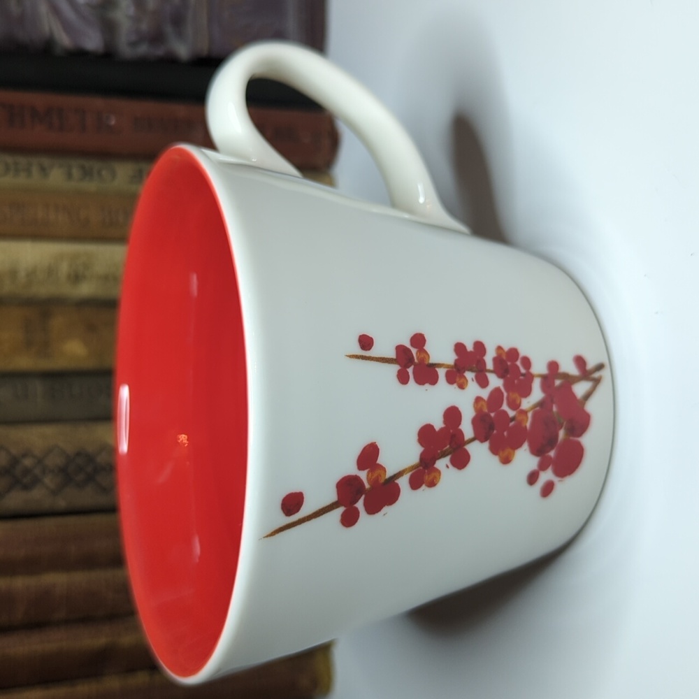 2008 STARBUCKS Red Cherry Blossom Cup Mug 12 oz